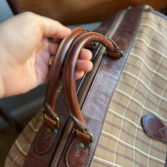 Vintage Polo Ralph Lauren Equestrian Plaid Leather Weekender Satchel Bag Travel - Picture 14 of 16